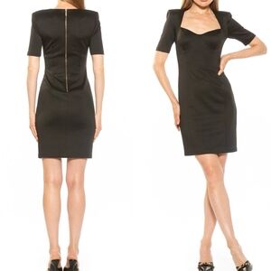 New Alexia Admor Classy Black Dress With Gold Zipper Size Large Shoulder Pads